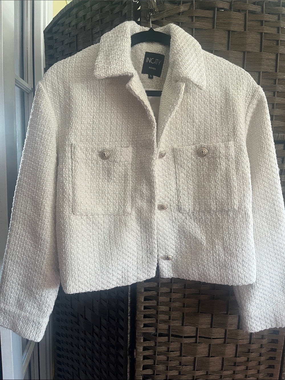 Cream Textured Cropped Jacket